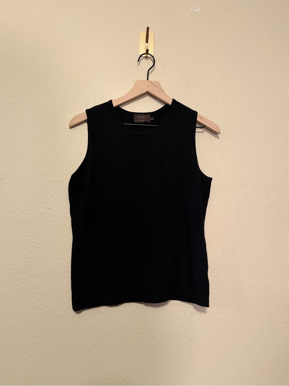 100% Pure Cashmere Black Sweater Tank Top Size 14